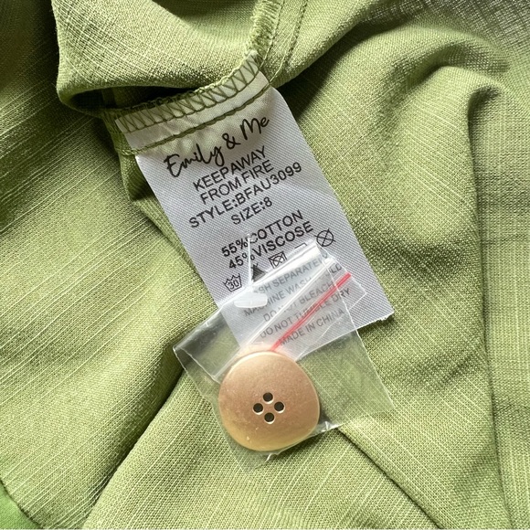 Emily & Me Midi Dress Khaki Green Cotton 
V-Neck Size 8 Bohemian Cottagecore - Picture 9 of 13